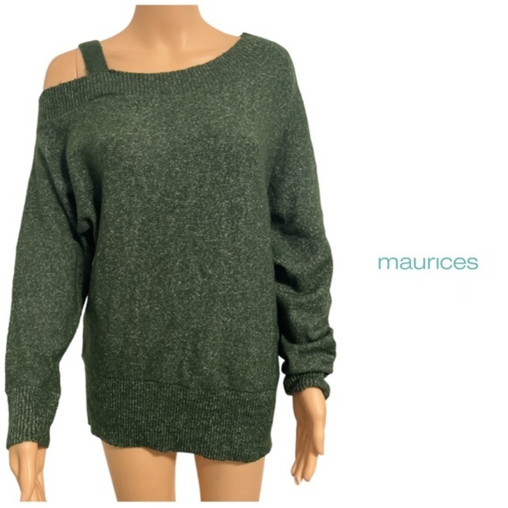 Maurice’s Small Cozy Relaxed Fit Asymmetrical Cold Shoulder Green Sweater